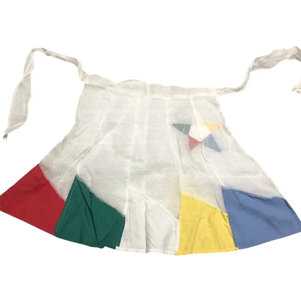 Multicolored Half Apron Star Pocket Paneled Sheer 1950s Hostess Vintage